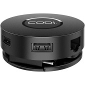 CODI 7 Port Mini Dock - for Desktop PC/Tablet - Yes - microSD - 100 W - USB Type C - 2 Displays Supported - 4K - 3840 x 2160, 1920 x 1080 - USB Type-C - 1 x RJ-45 Ports - Network (RJ-45) - 2 x HDMI Ports - HDMI - Black - Wired - Gigabit Ethernet - Windows