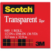 3m Scotch Glossy Transparent Tape - 0.50" Width x 36 yd Length - 1" Core - Non-yellowing, Photo-safe, Transparent, Glossy - 1 Roll - Clear - TAA Compliance 600121296