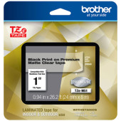 Brother P-Touch PT-1400 1500PC 1600 2200 2210 2300 2310 2400 2410 2430PC 2600 2610 2700 2710 2730 Black Print on Premium Matte Clear Laminated Tape (24mm (0.94") Wide x 8m (26.2') Long) - TAA Compliance TZEM51